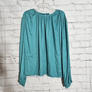 Loft Womens Size M Solid Crew Neck  Long Sleeve Blouse Blue Shirt Top *SAMPLE*